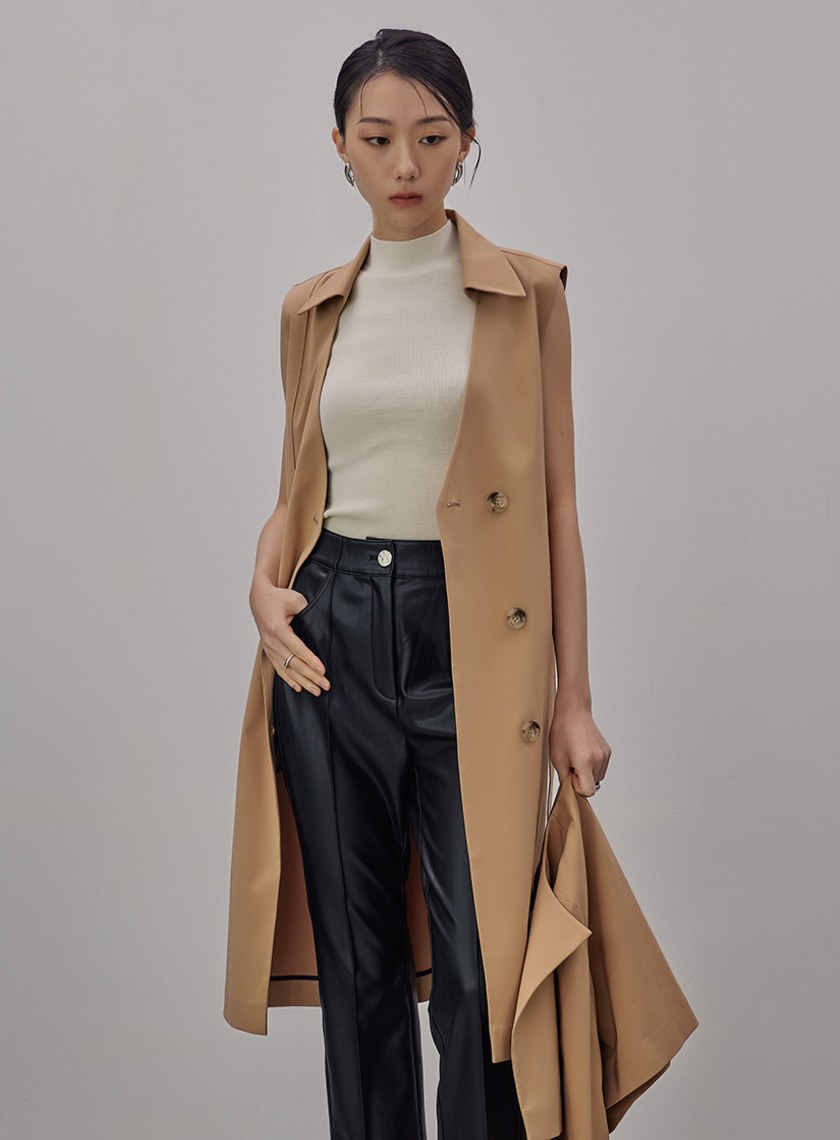 率性無袖長版風衣外套